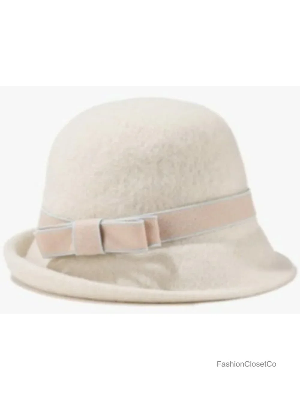 Vintage Felt Cloche Hat with Bow, Adjustable Bucket Hat for Winter Fall
